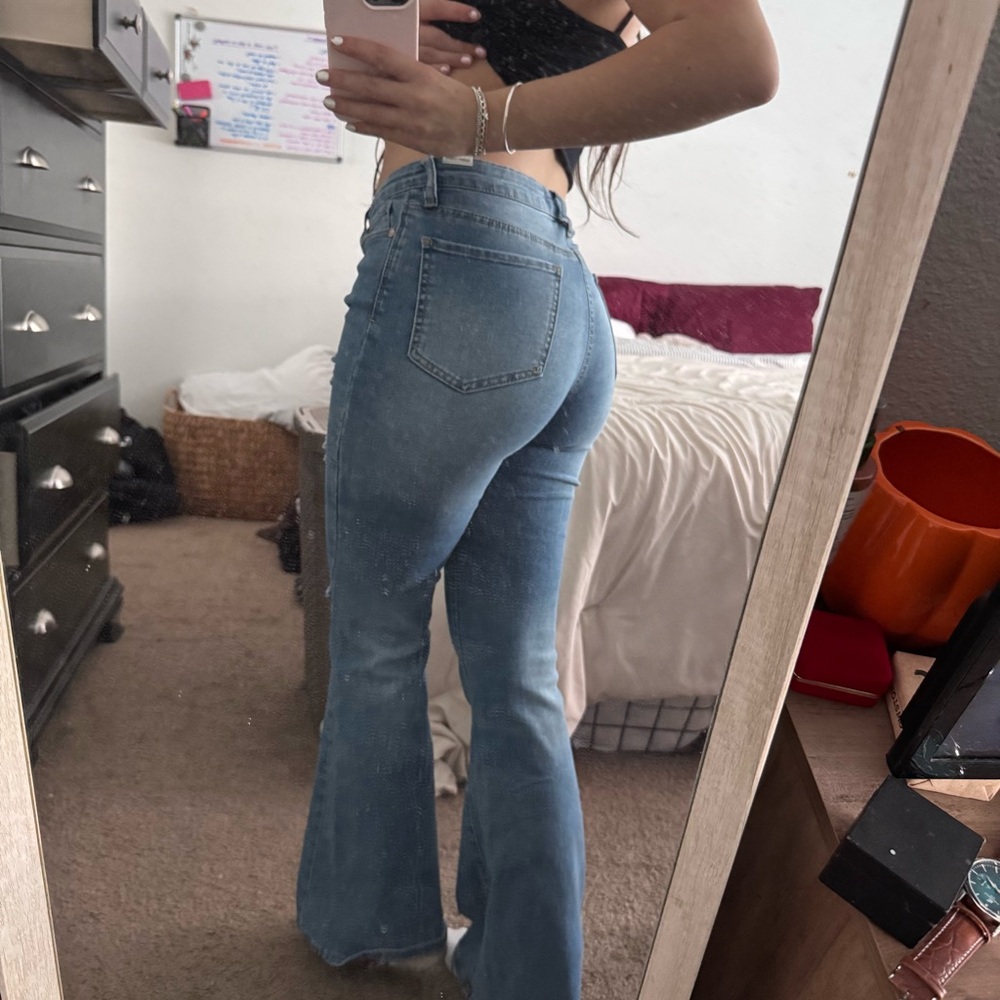 Almost Famous Medium Blue Distressed Flare Jeans